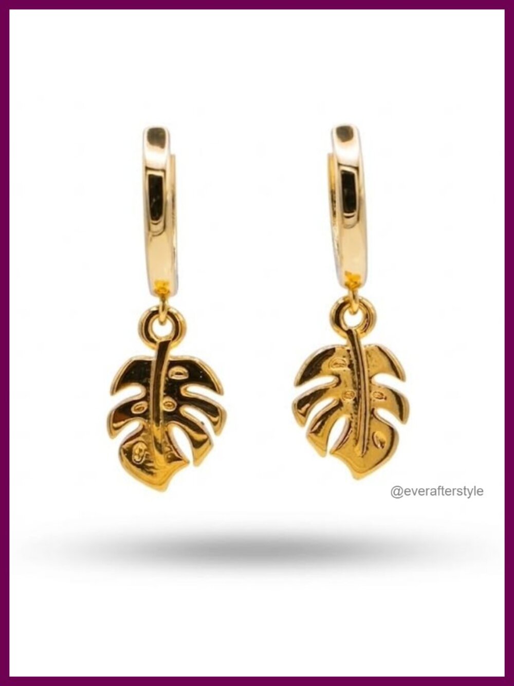 Monstera Leaf Hoop Earrings for Women - Gold-plated Botanical Huggies
